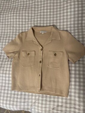 J. Crew Short Sleeve Button-Front Knit Shirt with chest pockets in Beige
